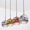 Ripoll hanging light, globe light, pendant light chrome, gold, clear, coppery, Smoke-coloured, 4-light sources