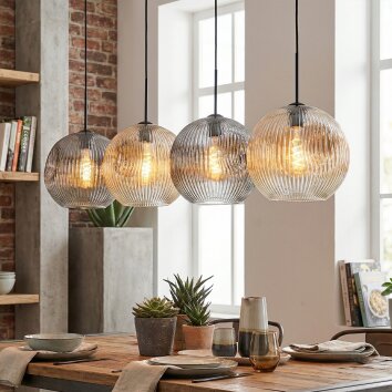 Ripoll hanging light, globe light, pendant light Amber, clear, Smoke-coloured, 4-light sources
