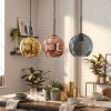 Koyoto hanging light, globe light, pendant light blue, gold, coppery, 3-light sources