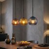 Koyoto hanging light, globe light, pendant light blue, gold, coppery, 3-light sources