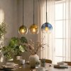 Koyoto hanging light, globe light, pendant light blue, gold, green, clear, 3-light sources