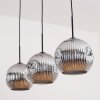 Ripoll hanging light, globe light, pendant light chrome, Smoke-coloured, 3-light sources