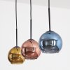 Koyoto hanging light, globe light, pendant light blue, gold, coppery, 3-light sources