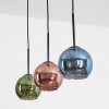 Koyoto hanging light, globe light, pendant light blue, green, coppery, 3-light sources