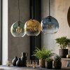 Koyoto hanging light, globe light, pendant light blue, gold, green, clear, 3-light sources
