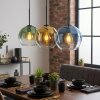 Koyoto hanging light, globe light, pendant light blue, gold, green, clear, 3-light sources