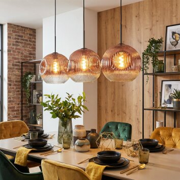 Ripoll hanging light, globe light, pendant light clear, coppery, 3-light sources