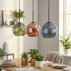 Koyoto hanging light, globe light, pendant light blue, green, coppery, 3-light sources