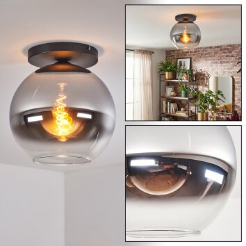 Koyoto ceiling light, globe light 30 cm chrome, clear, Smoke-coloured, 1-light source