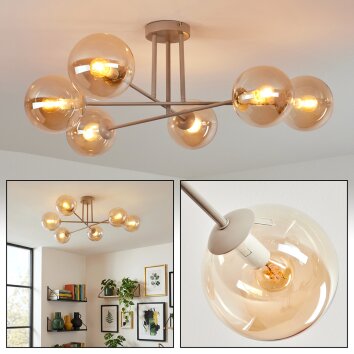 Gastor ceiling light, globe light 80 cm sand-coloured, 6-light sources