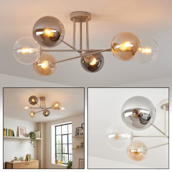 Gastor ceiling light, globe light sand-coloured, 6-light sources