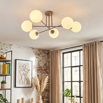 Gastor ceiling light, globe light 80 cm sand-coloured, 6-light sources