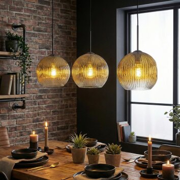Ripoll hanging light, globe light, pendant light gold, clear, 3-light sources