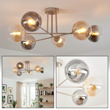 Gastor ceiling light, globe light 80 cm sand-coloured, 6-light sources