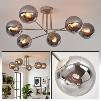 Gastor ceiling light, globe light 80 cm sand-coloured, 6-light sources