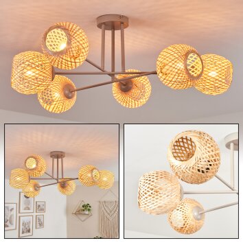 Basto ceiling light, globe light sand-coloured, 6-light sources
