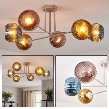 Koyoto ceiling light, globe light 78 cm sand-coloured, 6-light sources
