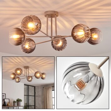Koyoto ceiling light, globe light 78 cm sand-coloured, 6-light sources