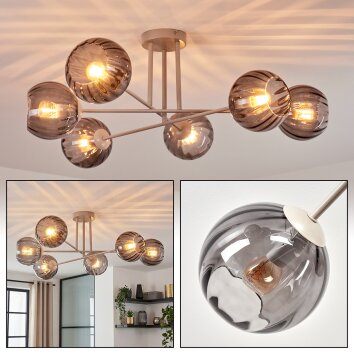 Koyoto ceiling light, globe light 78 cm sand-coloured, 6-light sources