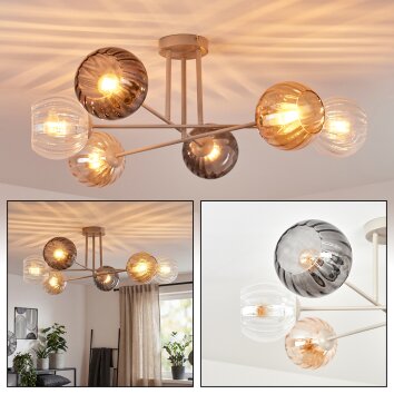 Koyoto ceiling light, globe light 78 cm sand-coloured, 6-light sources