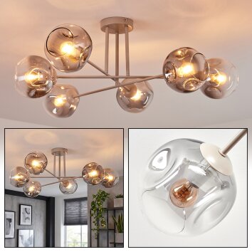 Ripoll ceiling light, globe light sand-coloured, 6-light sources