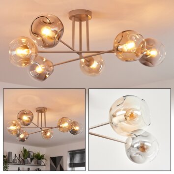 Ripoll ceiling light, globe light sand-coloured, 6-light sources