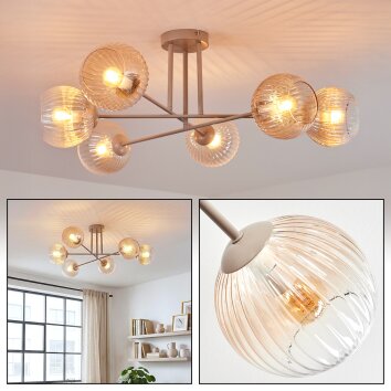 Koyoto ceiling light, globe light 78 cm sand-coloured, 6-light sources
