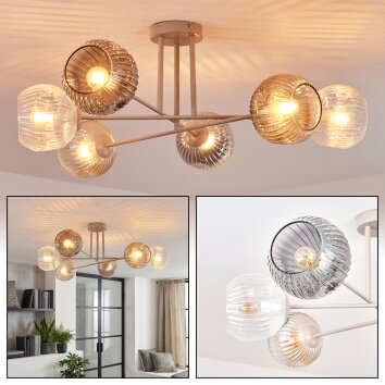 Ripoll ceiling light, globe light sand-coloured, 6-light sources