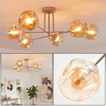 Ripoll ceiling light, globe light sand-coloured, 6-light sources