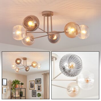 Koyoto ceiling light, globe light 78 cm sand-coloured, 6-light sources