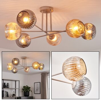 Ripoll ceiling light, globe light sand-coloured, 6-light sources