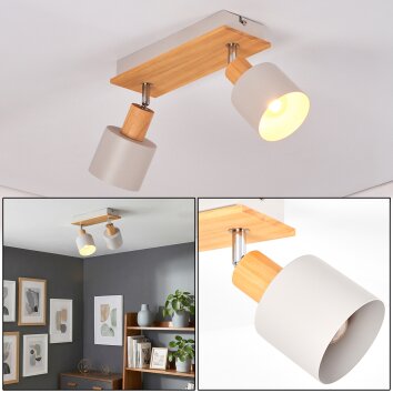 Olaris ceiling light, ceiling spotlight chrome, grey, Ecru, 2-light sources