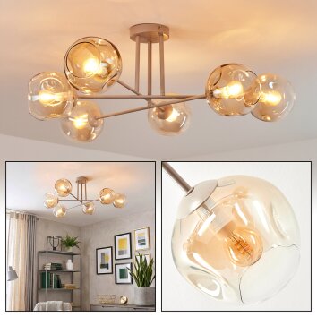 Ripoll ceiling light, globe light sand-coloured, 6-light sources