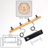 Wooden beam hanging light Koyoto, adjustable at installation, 4 amber ribbed glass shades