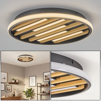 Velani LED ceiling light with wood slats, round flush ceiling lamp Ø 41 cm