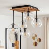 Koyoto ceiling light with 5 clear glass globe shades and wooden slatted canopy