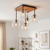 Koyoto ceiling light with 5 clear glass globe shades and wooden slatted canopy