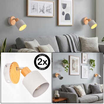 Olaris wall spotlight set of 2, wood accent, white shade, adjustable reading light