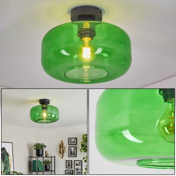 Boza green glass ceiling light, retro flush mount lamp with E27 socket, Ø 28 cm