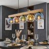 Koyoto wooden beam pendant light with multicoloured glass globes, 5-light, length 95 cm
