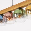 Koyoto wooden beam pendant light with multicoloured glass globes, 5-light, length 95 cm