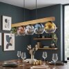 Koyoto wooden bar pendant light with 5 tinted globe glass shades, length 95 cm