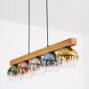 Koyoto wooden bar pendant light with 5 tinted globe glass shades, length 95 cm