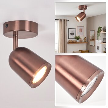 Lemak LED ceiling spotlight in copper, GU10 adjustable ceiling light with swivel head