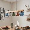 Ripoll wooden beam pendant light for dining table, 95 cm, 5-light coloured glass