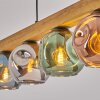 Ripoll wooden beam pendant light for dining table, 95 cm, 5-light coloured glass