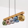 Koyoto wooden bar pendant light, 5-light glass globe pendant, length 95 cm