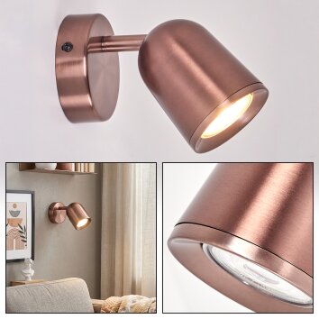 Lemak LED wall spotlight, copper adjustable wall light with swivel head