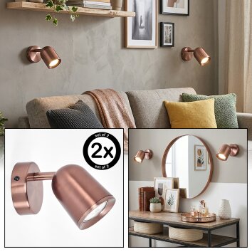 Modern LED wall spotlight Lemak in bronze, with adjustable swivel head, set of 2