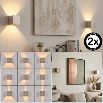 Modern square Up & Down wall light Badajoz, set of 2 in sand-coloured metal